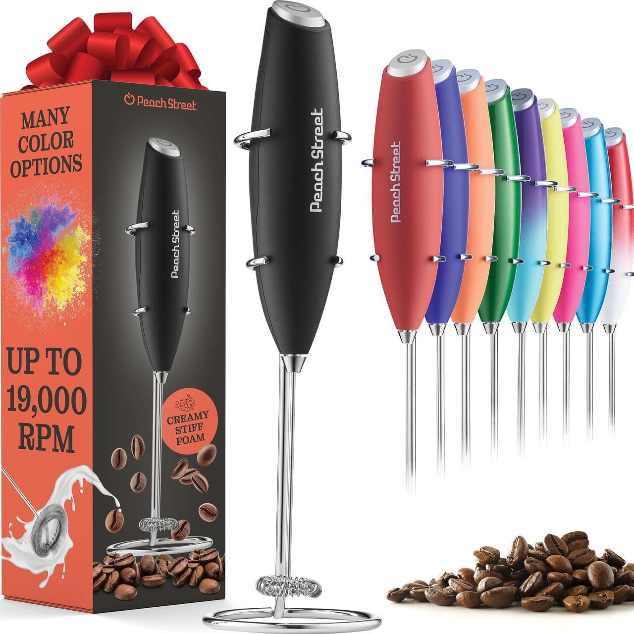 Powerful Handheld Milk Frother, Mini Milk Frother Wand, Battery Operated Stainless Steel Drink Mixer - Milk Frother Stand for Milk Coffee, Lattes, Cappuccino, Frappe, Matcha, Hot Chocolate